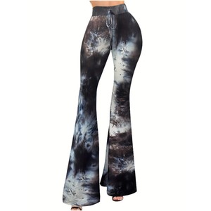 Pantalon large évasé à imprimé tie-dye pour femmes pantalon slim décontracté taille haute avec tenue Streetwear de printemps de Style plat devant - Product Image 1