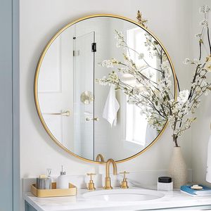 Modern Luxury Gold <b>Mirror</b> 80cm Retro Style <b>Wall</b> <b>Mirror</b> for Living Room Furniture Bathroom <b>Decor</b> Metal Large Size-Smartspace - Product Image 2