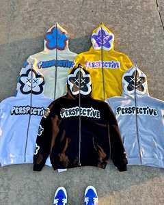 Fabricant de sweat à capuche en coton molletonné lourd pour hommes, ensemble de survêtements de jogging, ourlet brut, bord coupé, fermeture éclair imprimée bouffante, hiver - Product Image 6