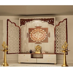 Templo Hindú Contemporáneo de Madera de Teca con Puertas que se Cierran, Diseño de Templo Indio, Puertas de Diseño Indio, Templo Indio en EE. UU. - Product Image 1