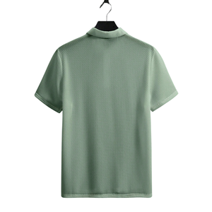 Polo de Punto Texturizado Verde Claro para Hombre, Manga Corta, Transpirable, Informal, para Golf, Suave, Ligero, Corte Regular, para Verano - Product Image 2