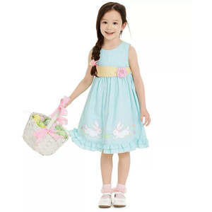 Abito Good Lad in turchese/acqua con motivo a coniglietto in tessuto seersucker per bambine, taglia 4 - Product Image 1