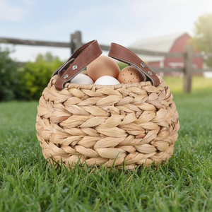 Panier à œufs de poule en jacinthe d'eau écologique de style campagnard en gros, panier de collecte avec poignées en provenance du Vietnam - Product Image 3