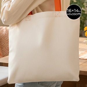 Bolsa de Mano de Algodón con Asa Naranja, 16 x 14 Pulgadas (40 x 35 cm), Color Naranja Sólido, Bolsa con Correa, Las Mejores Bolsas Promocionales para Regalos - Product Image 1