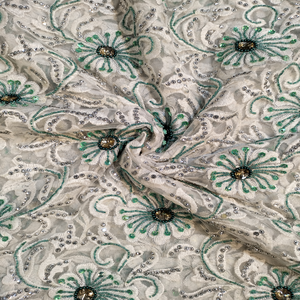 Superior Quality Nigerian Couture 5 Yard Red <b>Net</b> Lace <b>Fabric</b> With Floral PAttern And Intricate Embroidery Work For Wedding Wear - Product Image 3