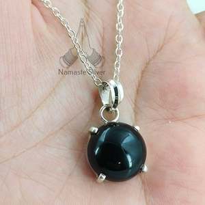 Collier pendentif en argent sterling 925 fait main, pierre précieuse onyx noir naturel, style bohème, forme de boule, cadeau d'anniversaire pour elle - Product Image 2