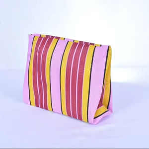 Sac en nylon écologique réutilisable fermeture éclair velours cosmétique trousse de toilette voyage en plein air pique-nique Logo personnalisé rayé trousse de maquillage - Product Image 1