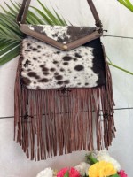 Tas Selempang Kulit Sapi Gaya Barat Terbaru dengan Rumbai, Tas Rumbai Gaya Gypsy Vintage, Tas Kulit Berbulu untuk Wanita