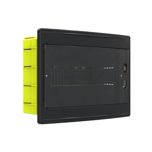 ABS <b>Plastic</b> Distribution Box MCB <b>Enclosure</b> 12 MCB Capacity Recessed Mounted IP40 Black Body-White Frame - Product Image 2