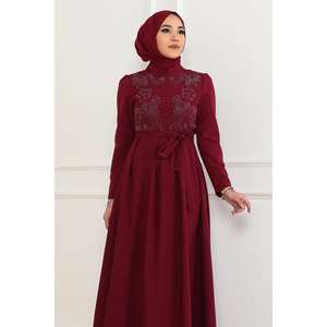 Robe décontractée bordeaux avec détails en pierres Style 6134 - Product Image 2