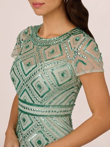 Elegante patrón floral A-Line vestido de noche con lentejuelas con cuentas y cuentas vestido de baile largo en tela de tul con mangas para fiesta - Product Image 3