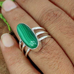 Romantic Malachite Gemstone <b>Ring</b> 92.5 Sterling Silver Handmade Platinum Jewelry with Rhodium Plating <b>Fine</b> <b>Rings</b> - Product Image 4
