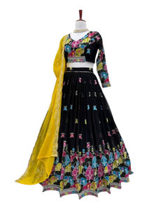 Prêt-à-porter 3 pièces Lengha Choli Plazzo traditionnel indien pakistanais pour femmes pour les mariages et les fêtes d'été - Product Image 1