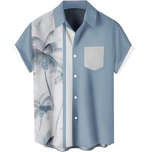 Nouvel arrivage de vêtements pour hommes demi-manches arbre palmier Bowling chemise col montant vacances élégant poitrine poche Hawaii Bowling chemises - Product Image 3