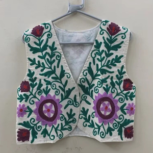 Suzani Embroidered Velvet Vest Boho Floral Waistcoat Christmas Outfit Statement Vest Open Front Vest <b>Hippie</b> Vest Gift For Wife - Product Image 1