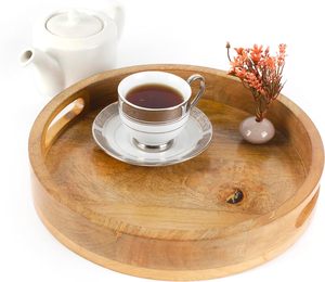Rustic Wooden Serving <b>Tray</b> - Round Wood Decorative Vintage Centerpiece <b>Candle</b> Holder <b>Trays</b> Farmhouse Ottoman <b>Tray</b> - Product Image 6