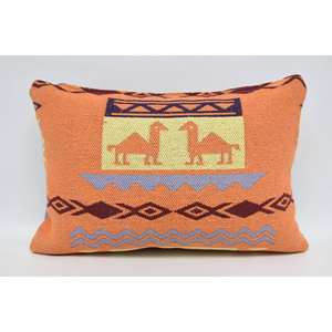 Geometric Camel Motifs 16x24 Inch Luxury Wool <b>Pillow</b> in Orange Traditional Patterned Vintage Floral <b>Square</b> Shape Woven Technique - Product Image 5