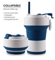 Mug de voyage pliable en silicone personnalisé de 550 ml, réutilisable, de qualité alimentaire, anti-fuite, sans BPA, compatible lave-vaisselle et micro-ondes, Noël