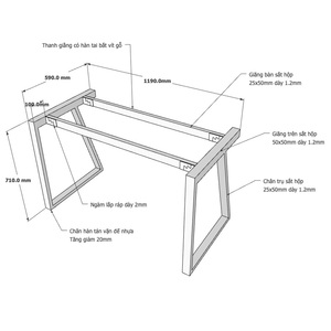 Pieds de table en acier Trapez II Concept 120x60cm, style design industriel, assemblage requis - HCTH002 - Product Image 3
