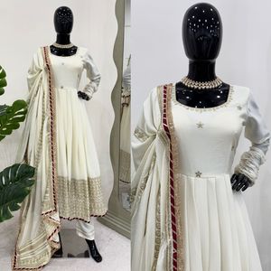 Derniers modèles de costumes 100% pour femmes, broderie fine, salwar kameez indien pakistanais pour les fêtes, taille adulte, robes blanches - Product Image 3