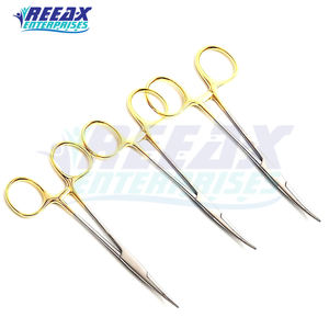 Reeax enterpries' สแตนเลสสีทองจับห้ามเลือดคีมปลายโค้งตรงล็อคเครื่องมือผ่าตัดพื้นฐาน - Product Image 3
