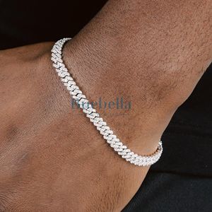 Hombres 14K chapado en oro blanco 925 plata esterlina VVS Moissanite diamante Iced Cuban Link pulsera estilo Hip Hop joyería fina - Product Image 1