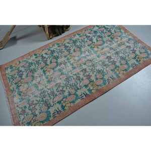 Alfombra Turca Vintage de 3.7x6.46 pies, Alfombra Decorativa, Alfombra con Diseño Floral Azul - Product Image 2