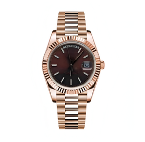 Đồng hồ cơ tự động Dateday màu vàng hồng nâu, máy Miyota Seiko, mặt số MOD, kiểu lặn, chống nước, dây da, mặt kính. - Product Image 1