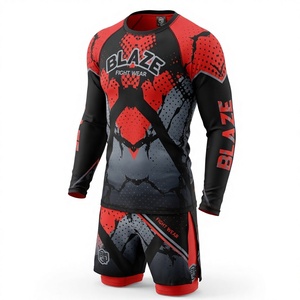 Conjunto de 2 Piezas de Camiseta y Pantalones de Jiu Jitsu Brasileño Unisex, con Logotipo Personalizado, Uniforme Elástico para Grappling y Boxeo, BLAZE FIGHT WEAR - Product Image 1