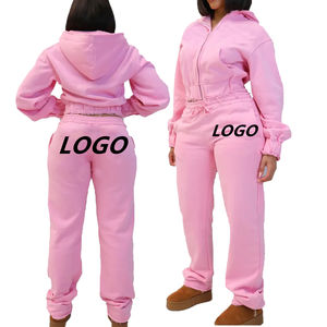 Custom <b>Crop</b> Top <b>Zip</b> <b>up</b> <b>Hoodies</b> and Sweatpants Outfits Activewear Fitness Sweatsuits Streetwear 2 Piece Sets Women Clothing - Product Image 1