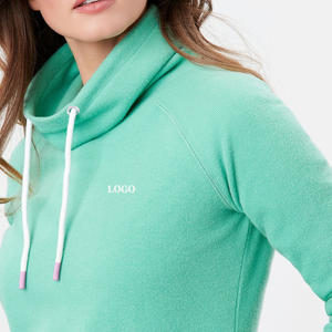 Sudaderas con capucha con hombros caídos de felpa francesa y logotipo personalizado para mujer, sudaderas con capucha lisas con logotipo personalizado de color sólido al por mayor para mujer - Product Image 3