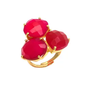 天然紫红色玉髓高品质风格圆花设计戒指925纯银礼品供应商