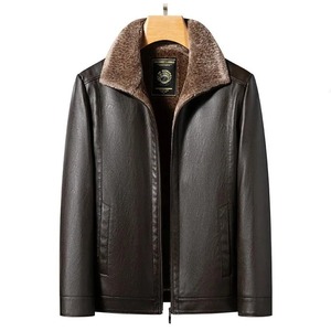 2025 nuevo abrigo de cuero de invierno para hombre con solapa y chaqueta de cuero integrada de piel y abrigos casuales cálidos gruesos de felpa - Product Image 1