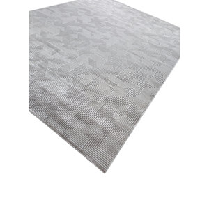 Alfombra Azalea de Lana y Seda de Bambú Anudada a Mano, Patrón Geométrico Gris y Negro, Rectangular, para Decoración de Sala de Estar, Pasillo, Hogar -AIWB-3059 - Product Image 2