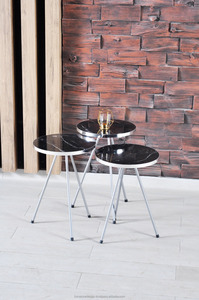 Juego de 3 Mesas de Centro Modernas para Café y Té, Mesas Redondas Encajables con Patas de Metal Plateado, Muebles para el Hogar - Product Image 2