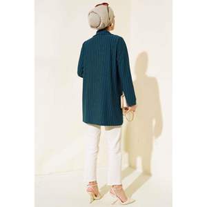 Veste blazer en crêpe à rayures émeraude pour femme - Product Image 3