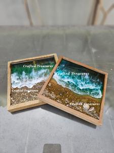 Posavasos de madera y resina epoxi de diseño clásico de proveedor indio Aspecto y uso del océano para fiestas en casa y restaurantes - Product Image 3