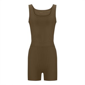 Drop Shoulder Color sólido Soft Gym Yoga Set Legging corto + Cross Sport Bra Chándal Mujeres Gym Suit - Product Image 3