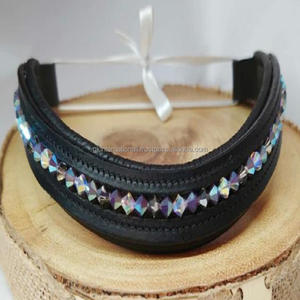 Bandas para cejas de caballo de cuero genuino, diseño personalizado con forma de onda, canal vacío, cristales y cuentas multicolor, banda ostentosa de alta calidad - Product Image 3