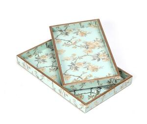 Haute qualité écologique personnalisé émail imprimé conception forme naturelle en bois à la main moderne stockage plateau de service ensemble artisanat cadeaux - Product Image 3