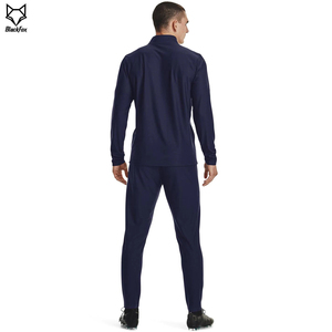 Men's Navy Blue Full <b>Zip</b> Tracksuit Solid Color Polyester Casual Jogging Suit Regular Fit Autumn Wear - Product Image 3