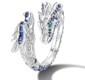 Luxury Dragon Design Sapphire & <b>Emerald</b> Accent Diamond <b>Ring</b> in Rhodium Plated Sterling <b>Silver</b> - Product Image 3