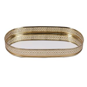 Decorative Oval Glass Gold <b>Tray</b> Vanity <b>Perfume</b> Storage Wedding Gifting <b>Trays</b> in Low Price - Product Image 6