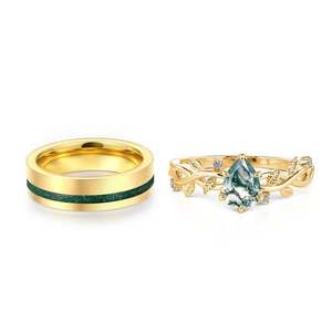Jeulia <b>Gold</b> Plated <b>Opal</b> Couple <b>Rings</b> Set for Wedding - Product Image 2
