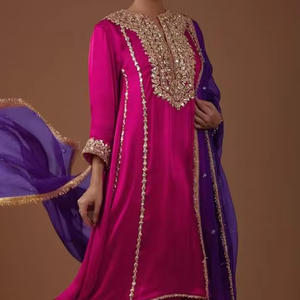 NEW--DESIGNER ROBE LONGUE KURTA & SALWAR AVEC BELLE BRODERIE ZARDOZI OFFERTE pour la fête/MARIAGE = 2024 - Product Image 1