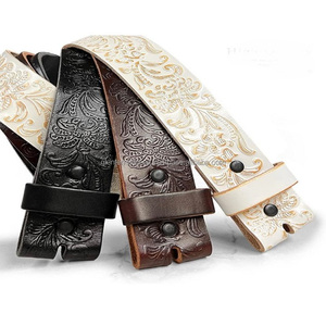 Sangle de ceinture occidentale en cuir sculptée à la main pour hommes avec bouton-pression réglable pour la boucle. - Product Image 3