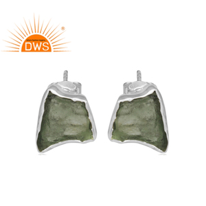 Hot Selling Fine Sterling <b>Silver</b> Natural Rough Moldavite Gemstone <b>Stud</b> Earring Custom Jewelry Manufacturer - Product Image 1