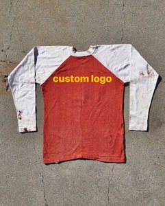 Camisetas de manga larga estilo vintage lavadas con arena, 100% algodón, de alta calidad, corte holgado para hombre - Product Image 1