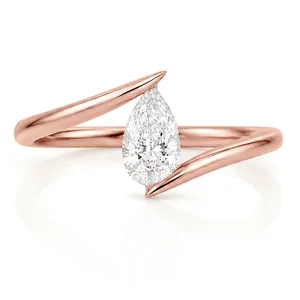 Anillo de Diamante Cultivado en Laboratorio con Corte de Pera en Oro de 18K para Mujer, Certificado IGI, Estilo Clásico, Anillo de Compromiso Minimalista - Product Image 1