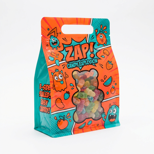 Sacchetto Mylar Personalizzato con Fondo Piatto per Confezionamento Caramelle, Finitura Opaca, Antiodore, Chiusura su Otto Lati con Cerniera - Product Image 1